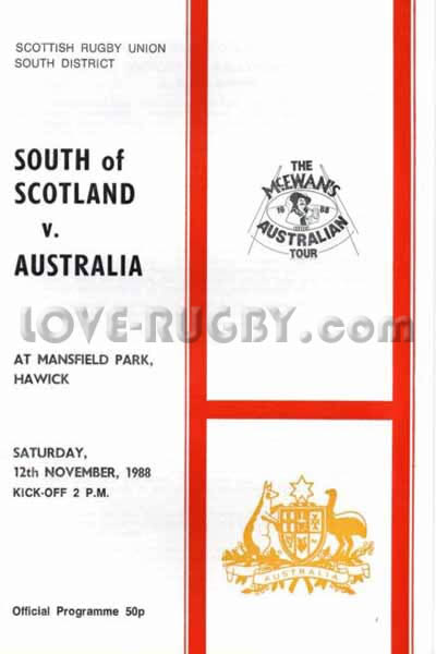 1988 South of Scotland v Australia  Rugby Programme